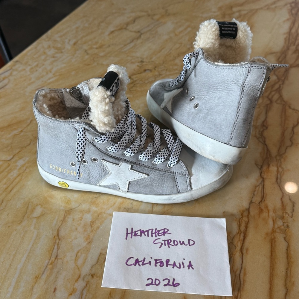 Golden Goose Kids Grey Star FRANCY Sneakers with Shearling Tongue